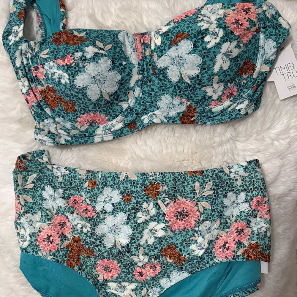 Time and Tru Teal Floral Bikini Set Sz. L (12-14)